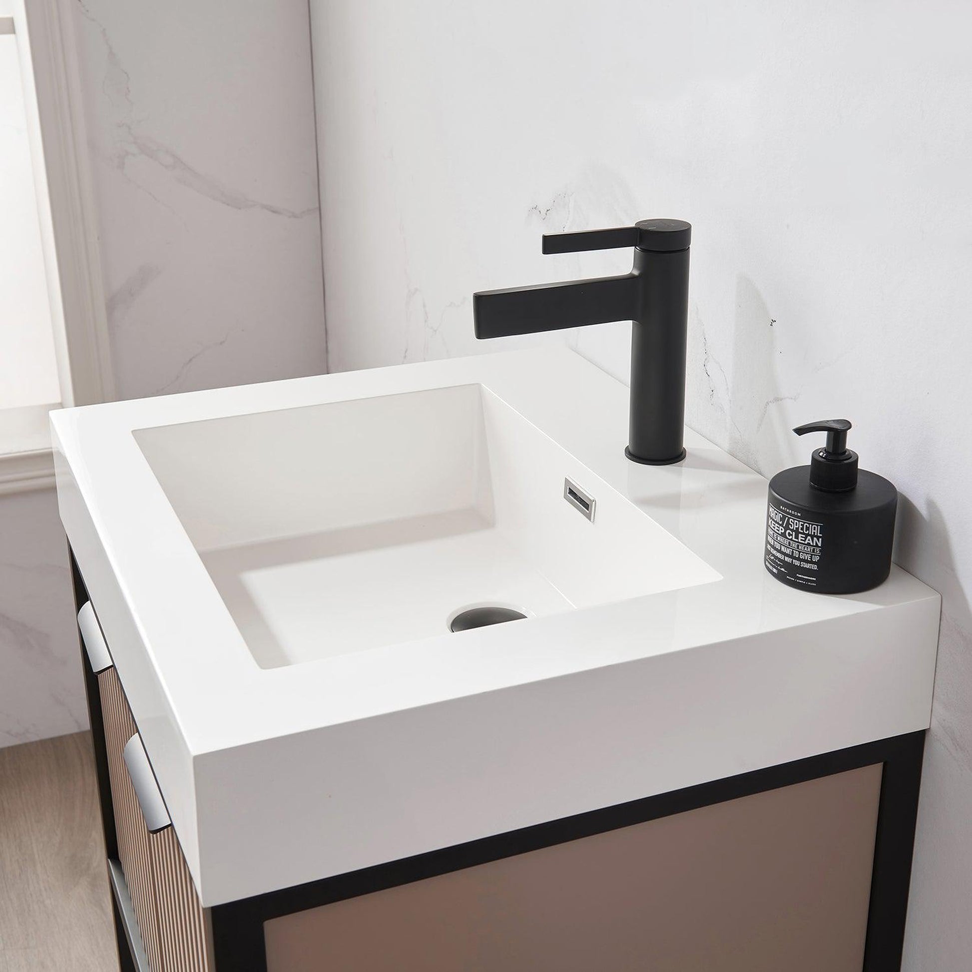 Vinnova Marcilla 24" Single Sink Bath Vanity In Almond Coffee With One-Piece Composite Stone Sink Top