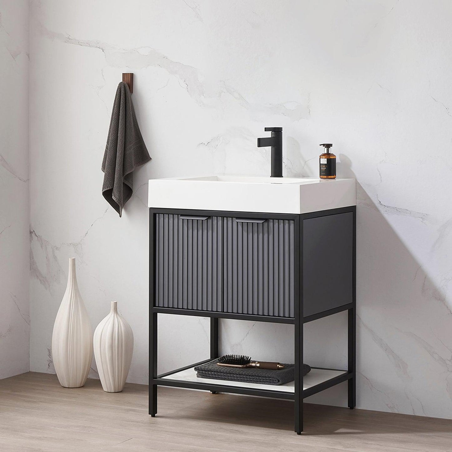 Vinnova Marcilla 24" Single Sink Bath Vanity In Grey With One-Piece Composite Stone Sink Top