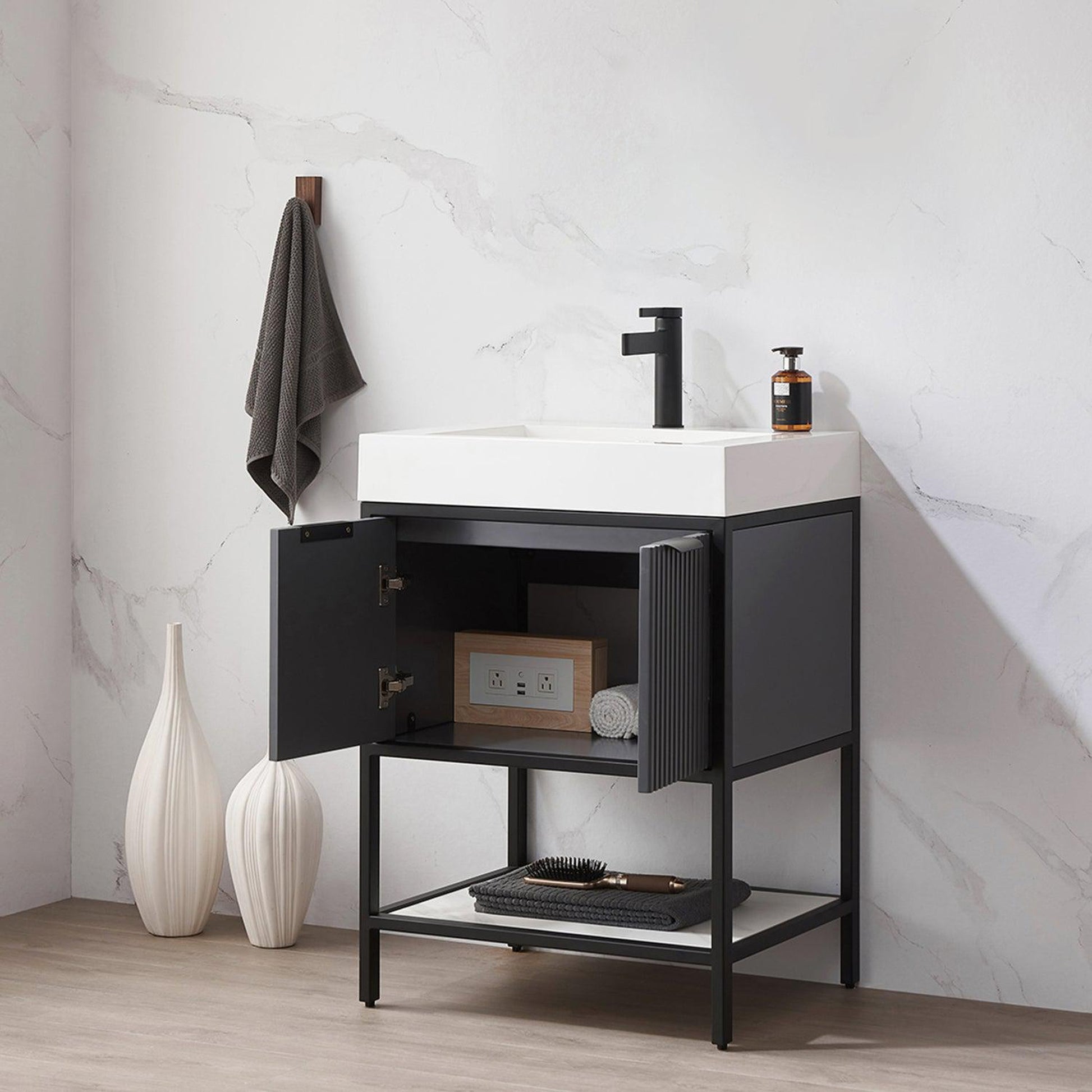 Vinnova Marcilla 24" Single Sink Bath Vanity In Grey With One-Piece Composite Stone Sink Top