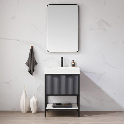 Vinnova Marcilla 24" Single Sink Bath Vanity In Grey With One-Piece Composite Stone Sink Top And Mirror