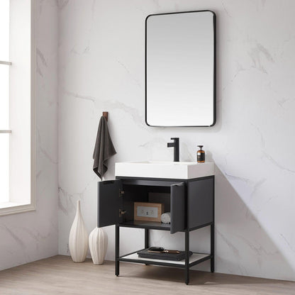 Vinnova Marcilla 24" Single Sink Bath Vanity In Grey With One-Piece Composite Stone Sink Top And Mirror