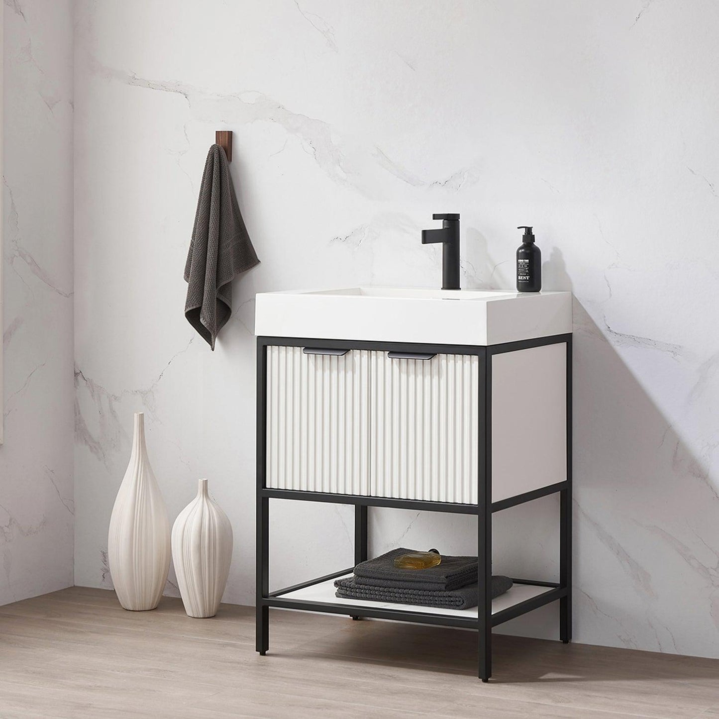 Vinnova Marcilla 24" Single Sink Bath Vanity In White With One-Piece Composite Stone Sink Top