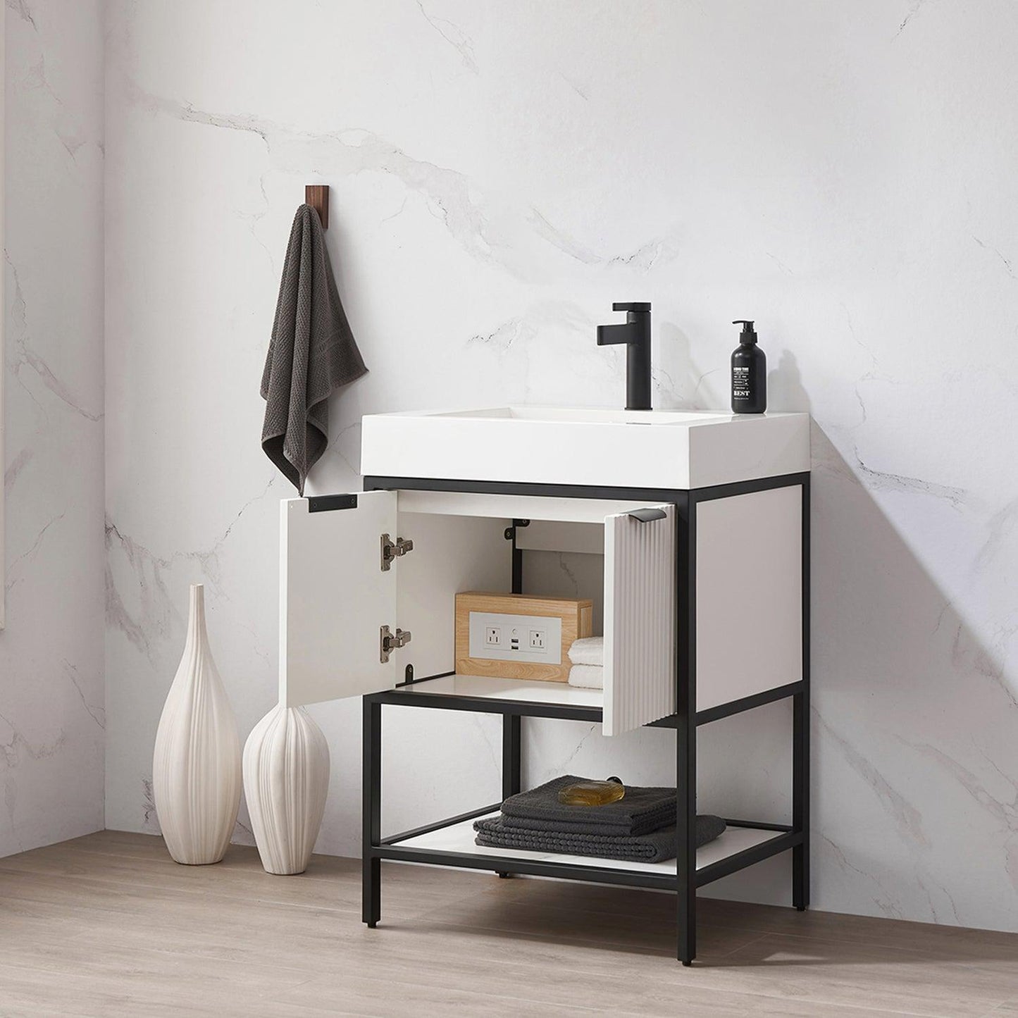 Vinnova Marcilla 24" Single Sink Bath Vanity In White With One-Piece Composite Stone Sink Top