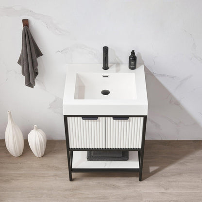 Vinnova Marcilla 24" Single Sink Bath Vanity In White With One-Piece Composite Stone Sink Top