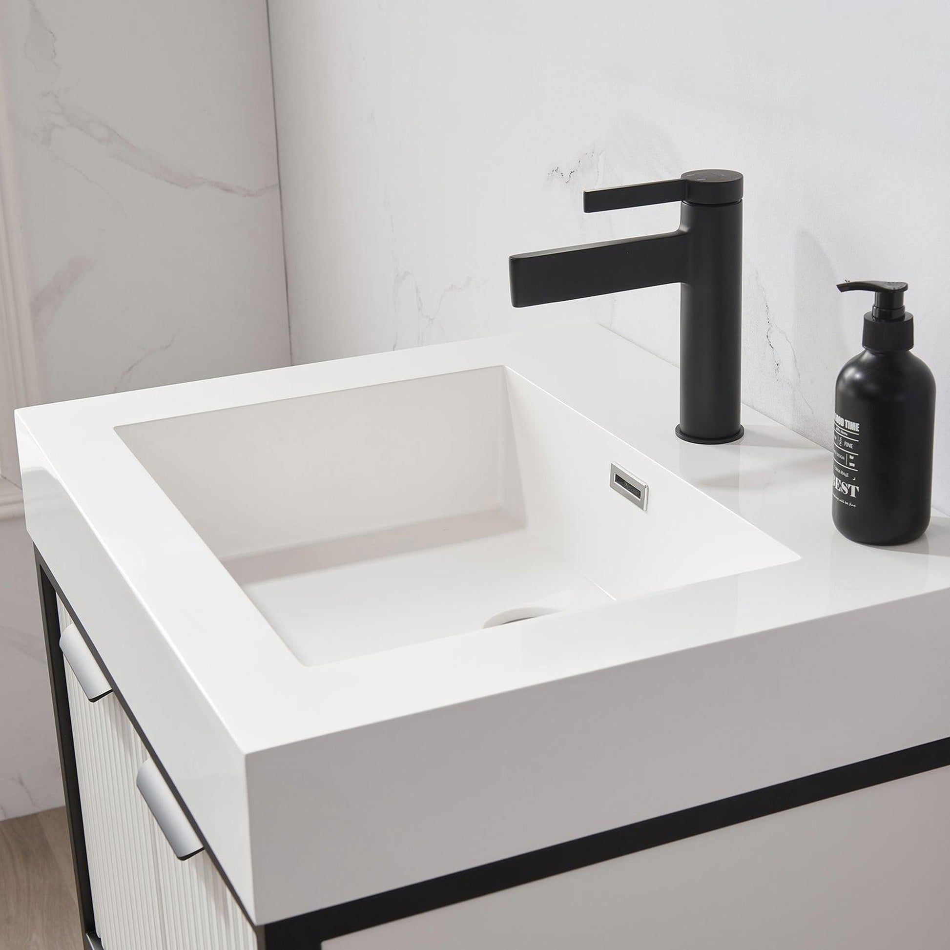 Vinnova Marcilla 24" Single Sink Bath Vanity In White With One-Piece Composite Stone Sink Top