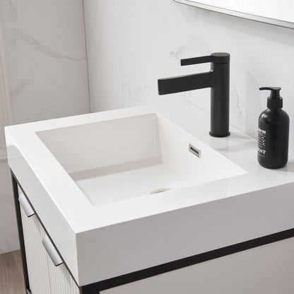 Vinnova Marcilla 24" Single Sink Bath Vanity In White With One-Piece Composite Stone Sink Top And Mirror
