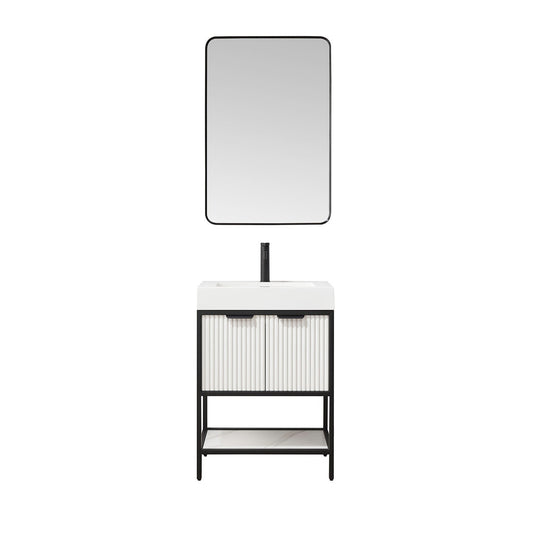 Vinnova Marcilla 24" Single Sink Bath Vanity In White With One-Piece Composite Stone Sink Top And Mirror