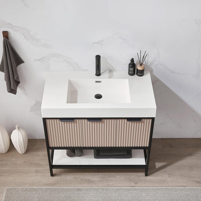 Vinnova Marcilla 36" Single Sink Bath Vanity In Almond Coffee With One-Piece Composite Stone Sink Top