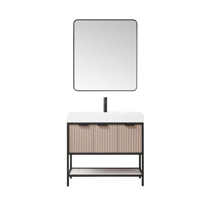 Vinnova Marcilla 36" Single Sink Bath Vanity In Almond Coffee With One-Piece Composite Stone Sink Top And Mirror