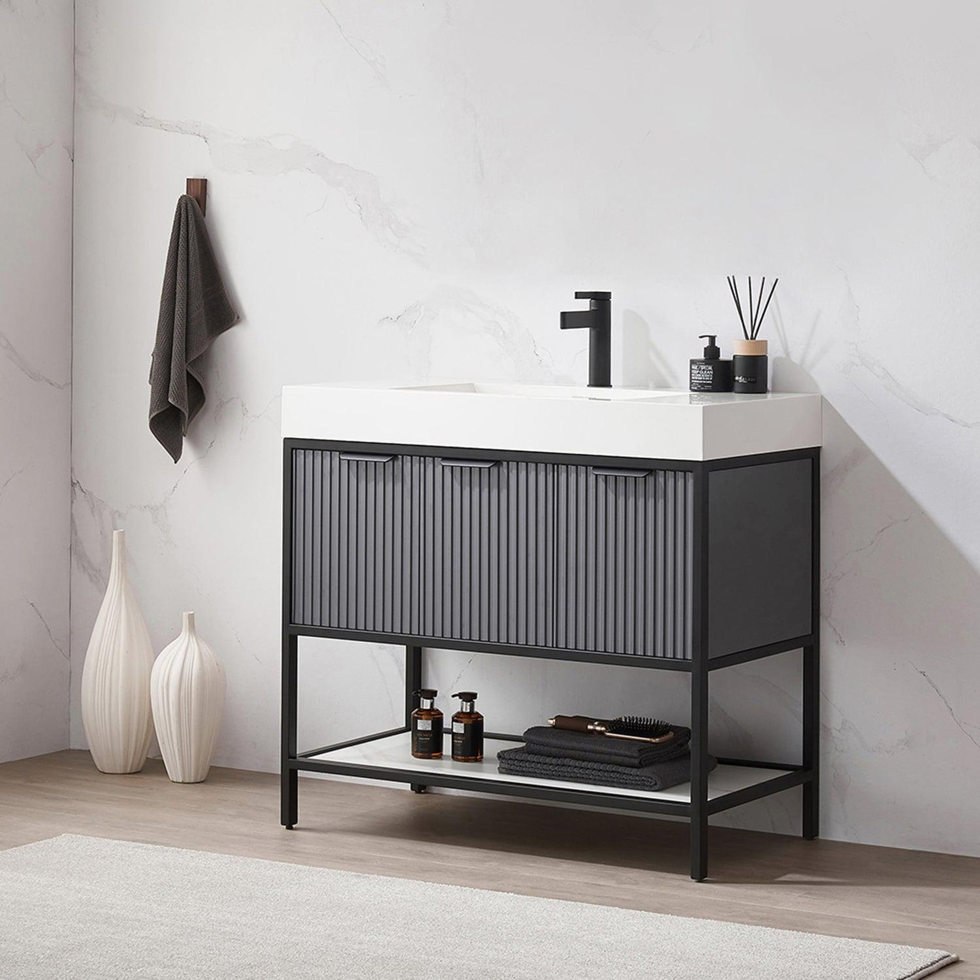 Vinnova Marcilla 36" Single Sink Bath Vanity In Grey With One-Piece Composite Stone Sink Top