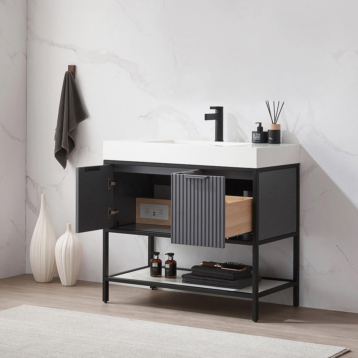 Vinnova Marcilla 36" Single Sink Bath Vanity In Grey With One-Piece Composite Stone Sink Top