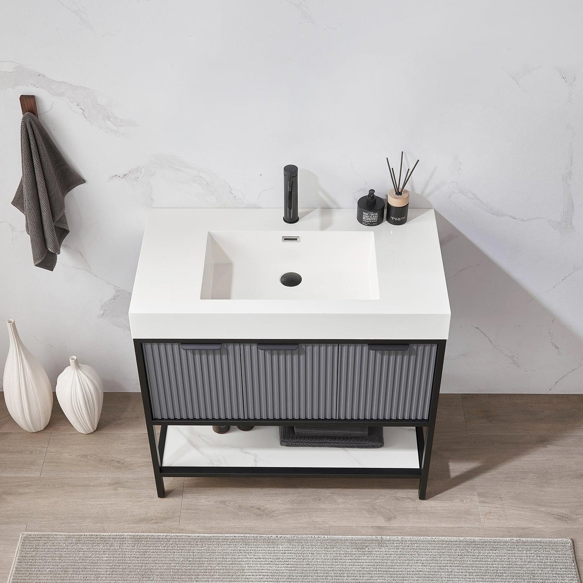 Vinnova Marcilla 36" Single Sink Bath Vanity In Grey With One-Piece Composite Stone Sink Top