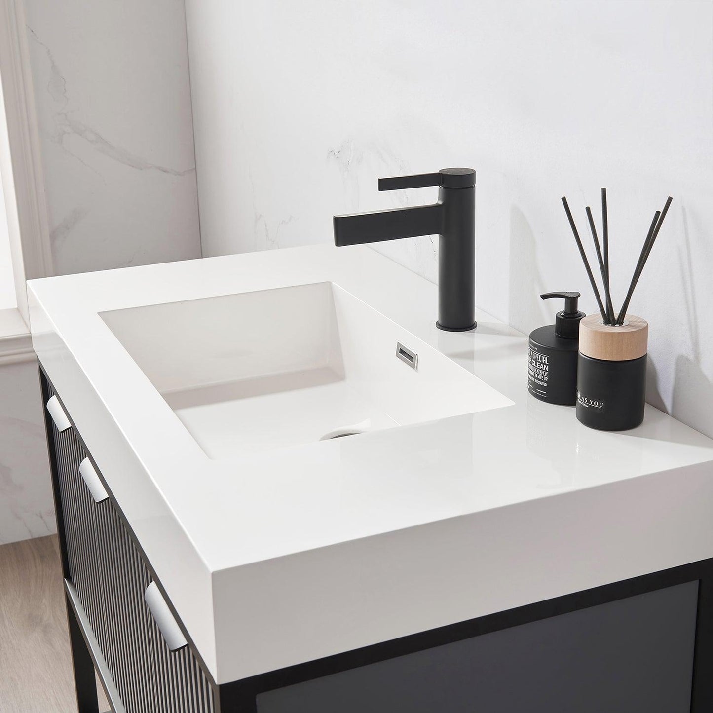 Vinnova Marcilla 36" Single Sink Bath Vanity In Grey With One-Piece Composite Stone Sink Top
