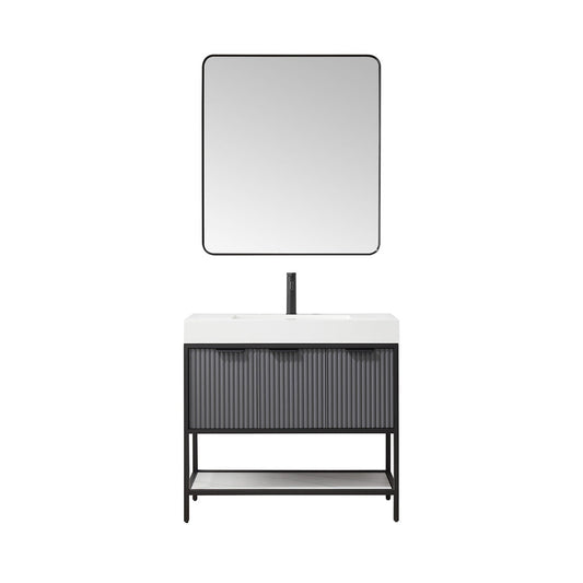 Vinnova Marcilla 36" Single Sink Bath Vanity In Grey With One-Piece Composite Stone Sink Top And Mirror