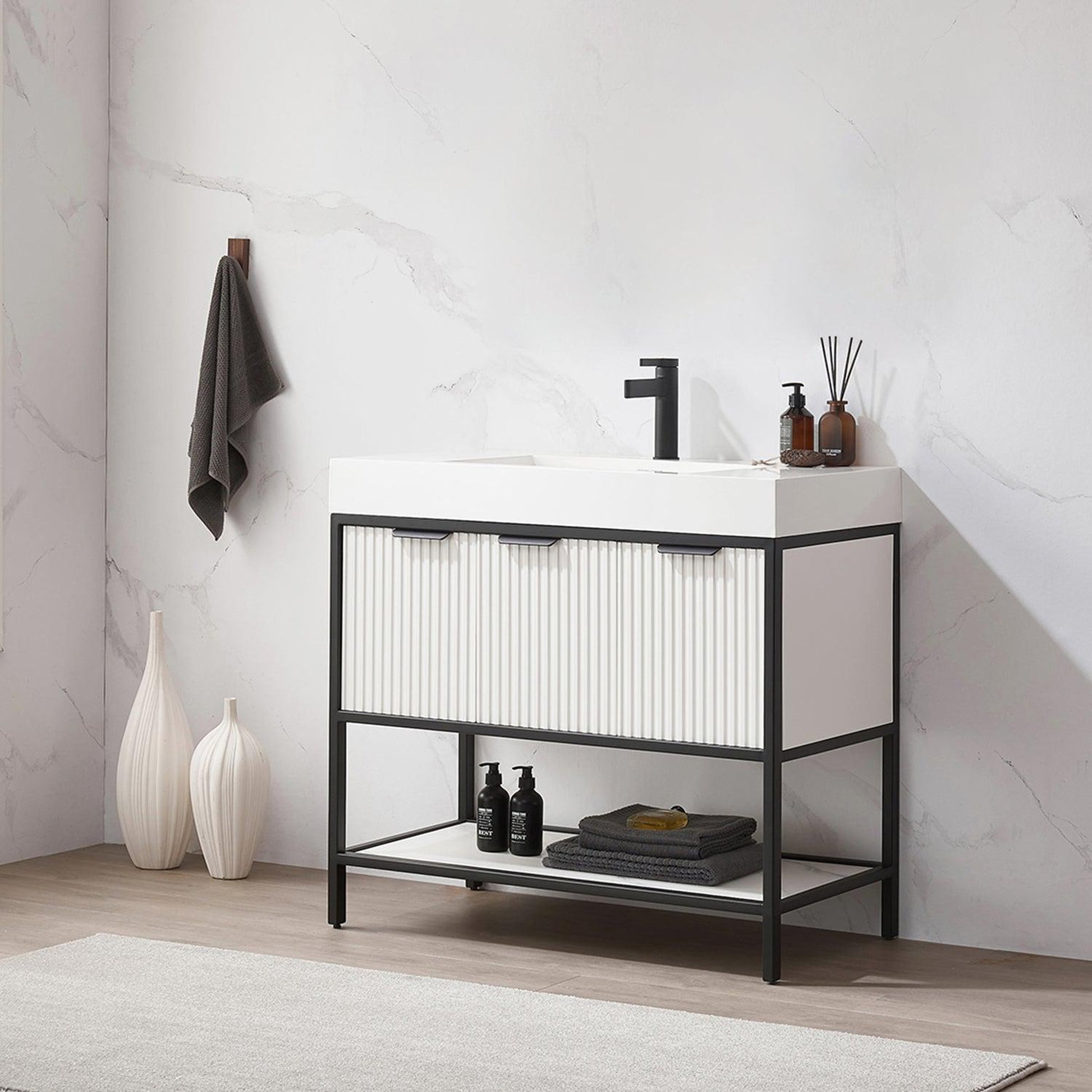 Vinnova Marcilla 36" Single Sink Bath Vanity In White With One-Piece Composite Stone Sink Top