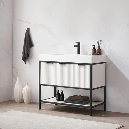 Vinnova Marcilla 36" Single Sink Bath Vanity In White With One-Piece Composite Stone Sink Top