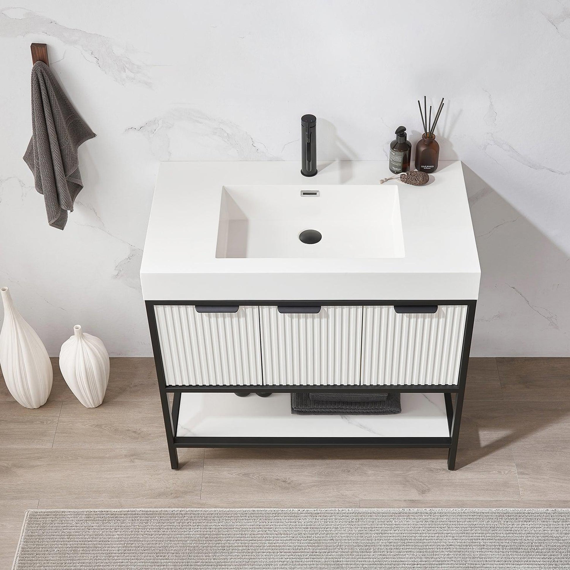 Vinnova Marcilla 36" Single Sink Bath Vanity In White With One-Piece Composite Stone Sink Top