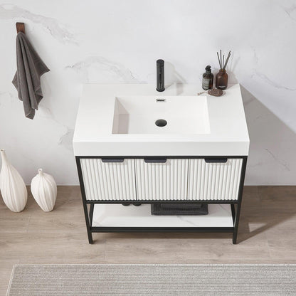 Vinnova Marcilla 36" Single Sink Bath Vanity In White With One-Piece Composite Stone Sink Top