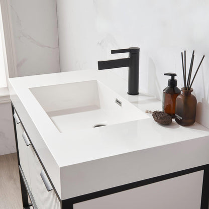Vinnova Marcilla 36" Single Sink Bath Vanity In White With One-Piece Composite Stone Sink Top