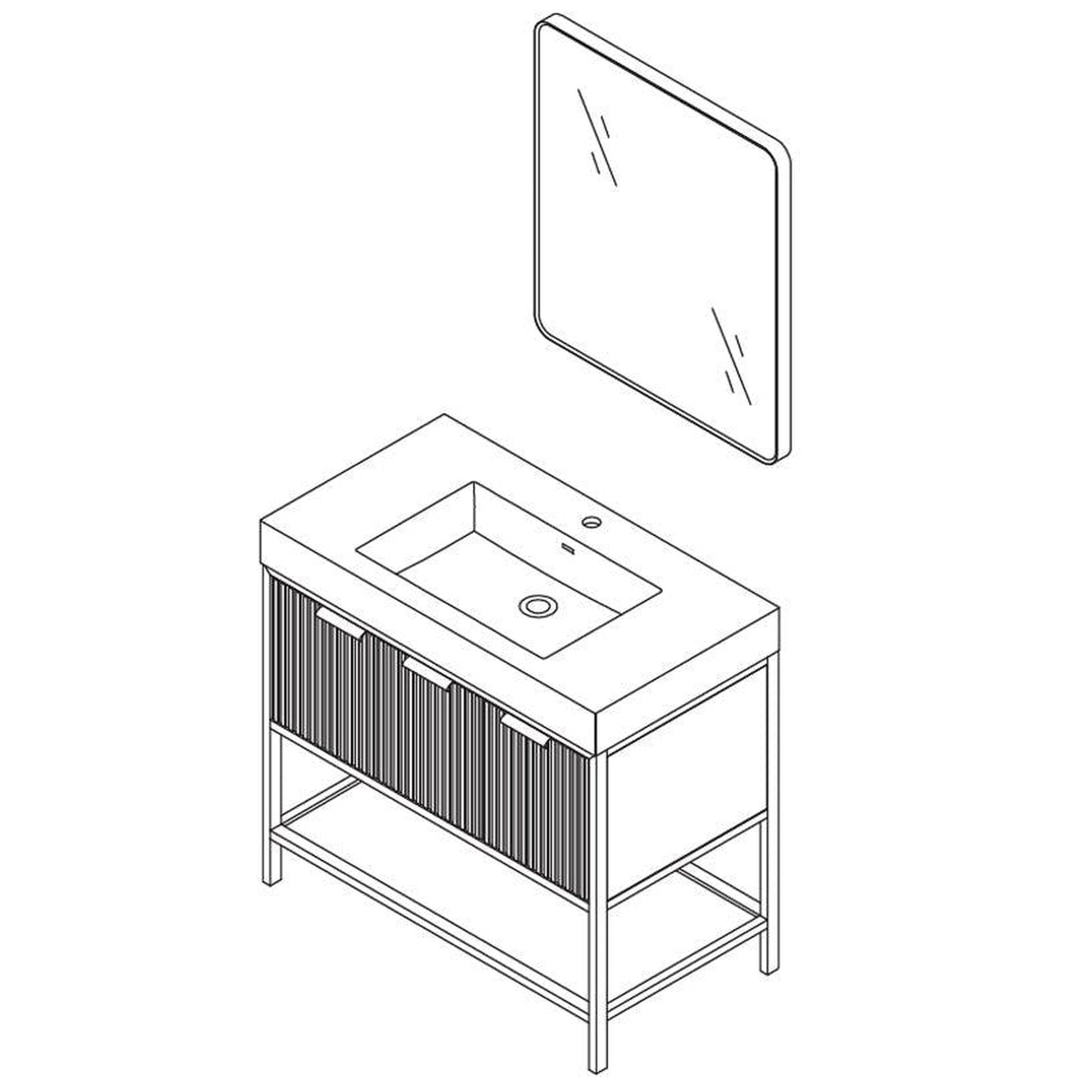 Vinnova Marcilla 36" Single Sink Bath Vanity In White With One-Piece Composite Stone Sink Top And Mirror