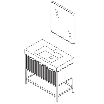 Vinnova Marcilla 36" Single Sink Bath Vanity In White With One-Piece Composite Stone Sink Top And Mirror