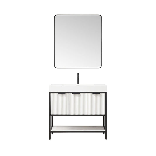 Vinnova Marcilla 36" Single Sink Bath Vanity In White With One-Piece Composite Stone Sink Top And Mirror