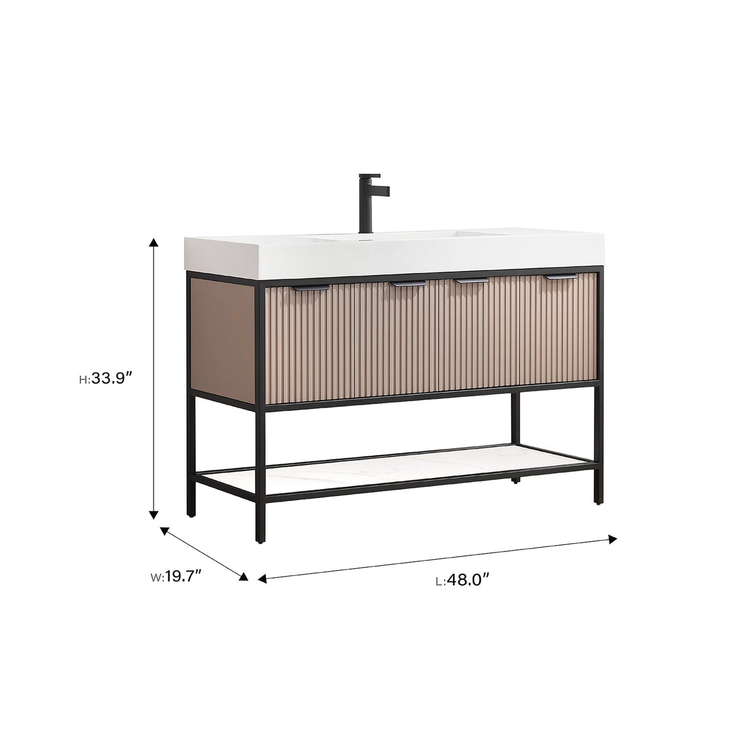 Vinnova Marcilla 48" Single Sink Bath Vanity In Almond Coffee With One-Piece Composite Stone Sink Top And Mirror