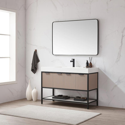 Vinnova Marcilla 48" Single Sink Bath Vanity In Almond Coffee With One-Piece Composite Stone Sink Top And Mirror