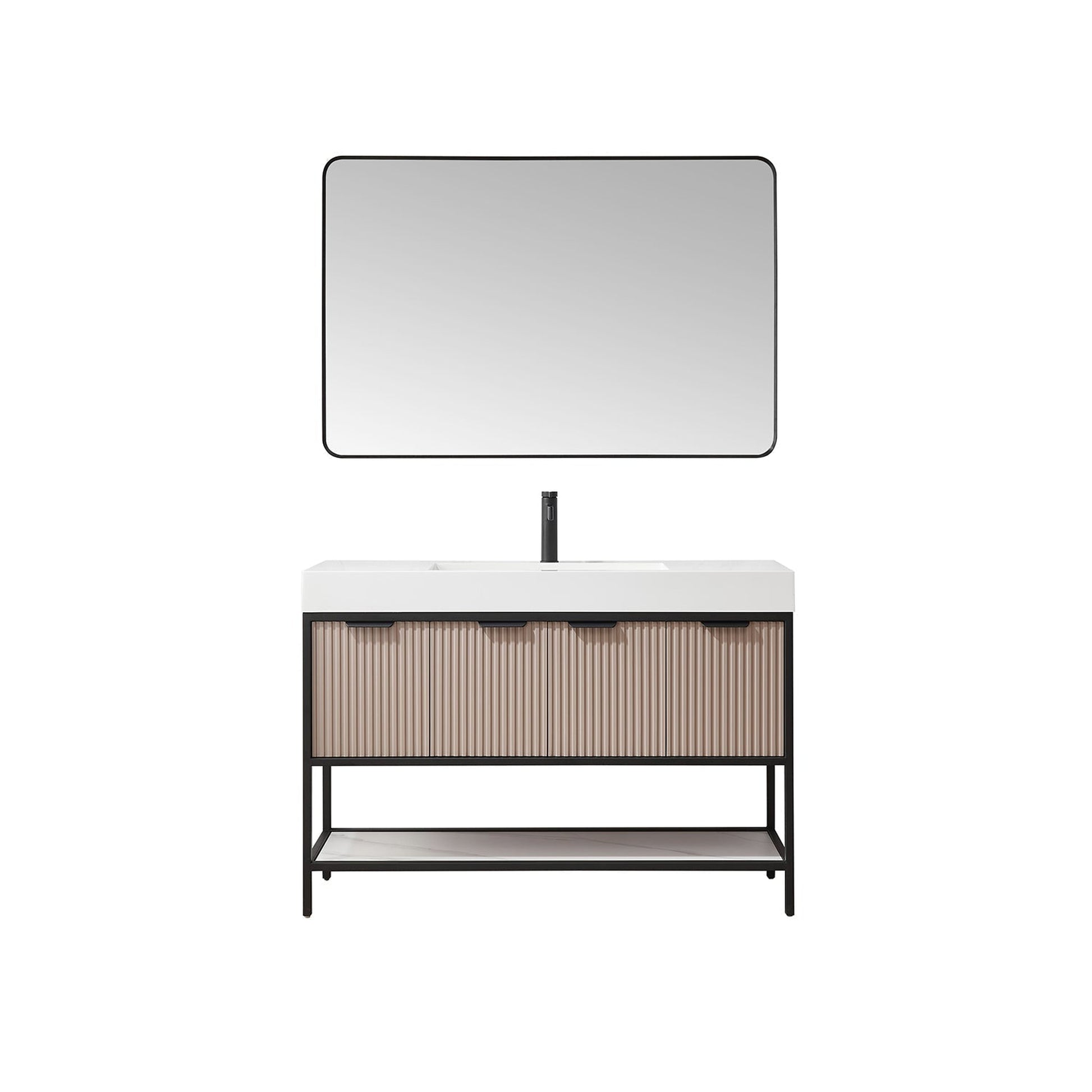 Vinnova Marcilla 48" Single Sink Bath Vanity In Almond Coffee With One-Piece Composite Stone Sink Top And Mirror