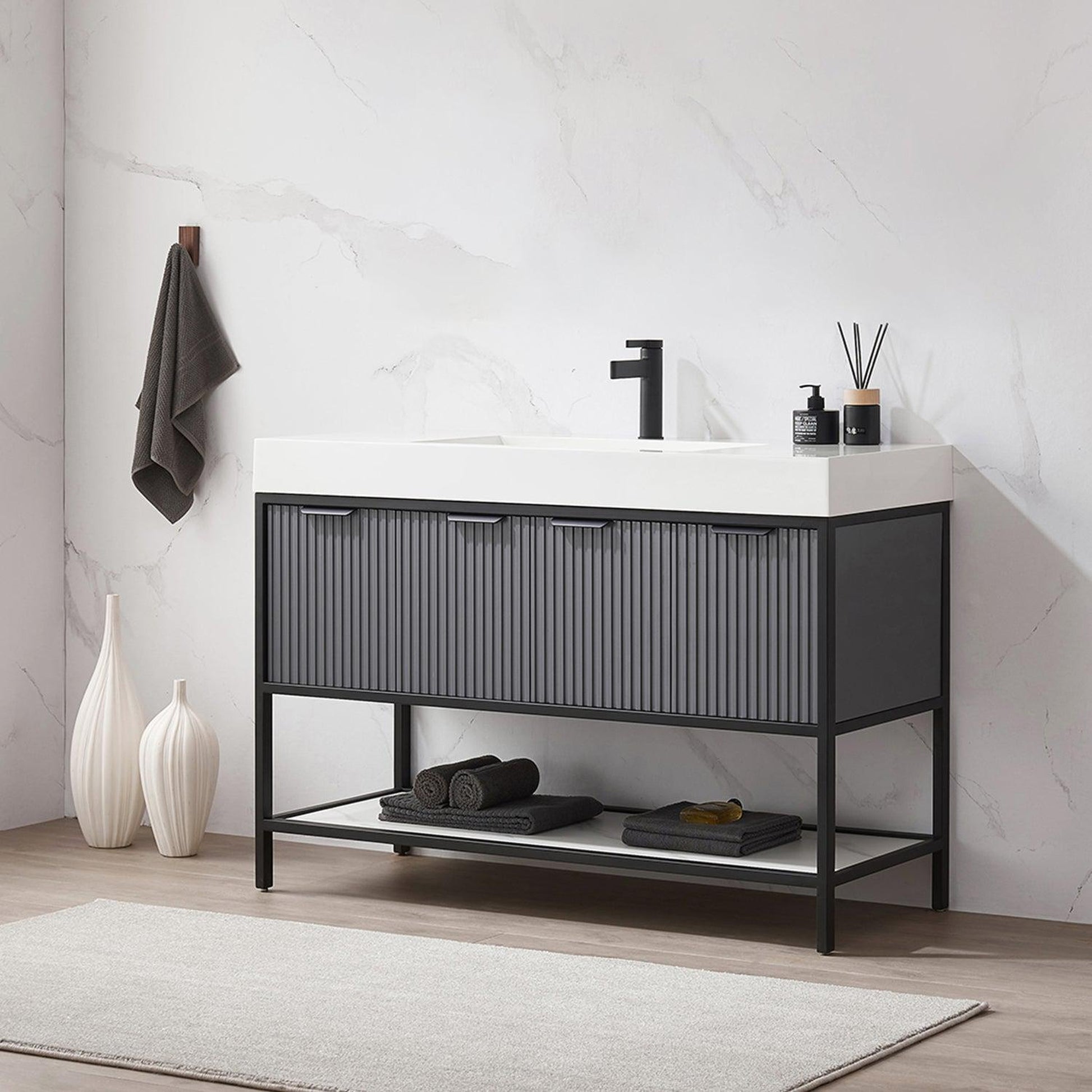 Vinnova Marcilla 48" Single Sink Bath Vanity In Grey With One-Piece Composite Stone Sink Top