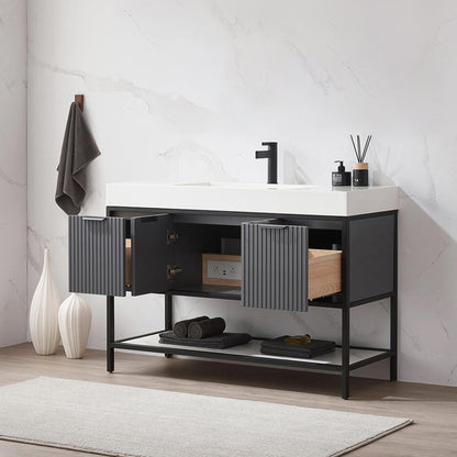 Vinnova Marcilla 48" Single Sink Bath Vanity In Grey With One-Piece Composite Stone Sink Top