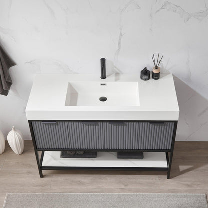 Vinnova Marcilla 48" Single Sink Bath Vanity In Grey With One-Piece Composite Stone Sink Top