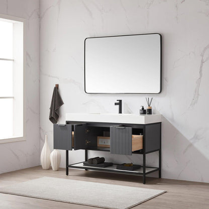 Vinnova Marcilla 48" Single Sink Bath Vanity In Grey With One-Piece Composite Stone Sink Top And Mirror