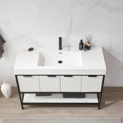 Vinnova Marcilla 48" Single Sink Bath Vanity In White With One-Piece Composite Stone Sink Top