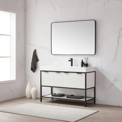 Vinnova Marcilla 48" Single Sink Bath Vanity In White With One-Piece Composite Stone Sink Top And Mirror