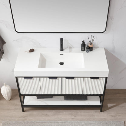 Vinnova Marcilla 48" Single Sink Bath Vanity In White With One-Piece Composite Stone Sink Top And Mirror