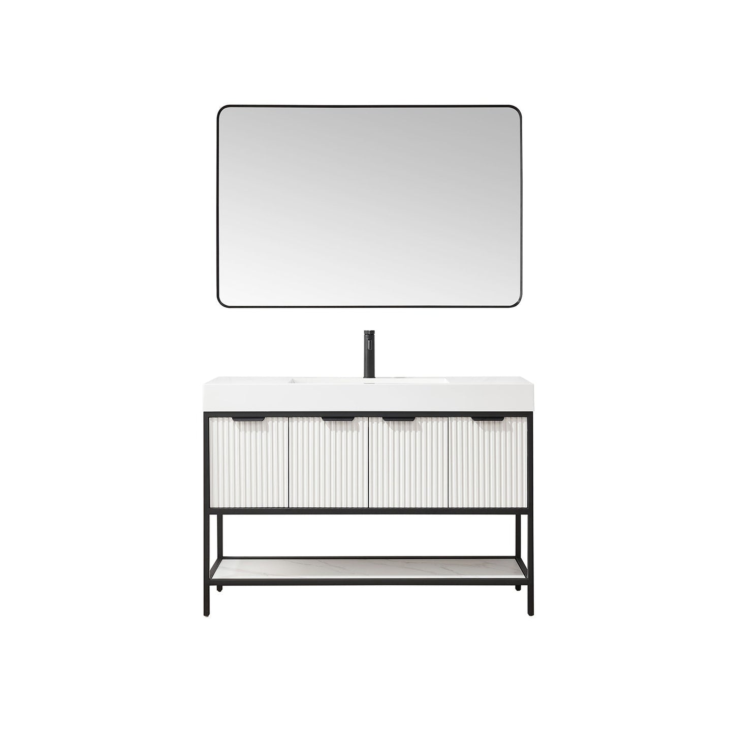 Vinnova Marcilla 48" Single Sink Bath Vanity In White With One-Piece Composite Stone Sink Top And Mirror