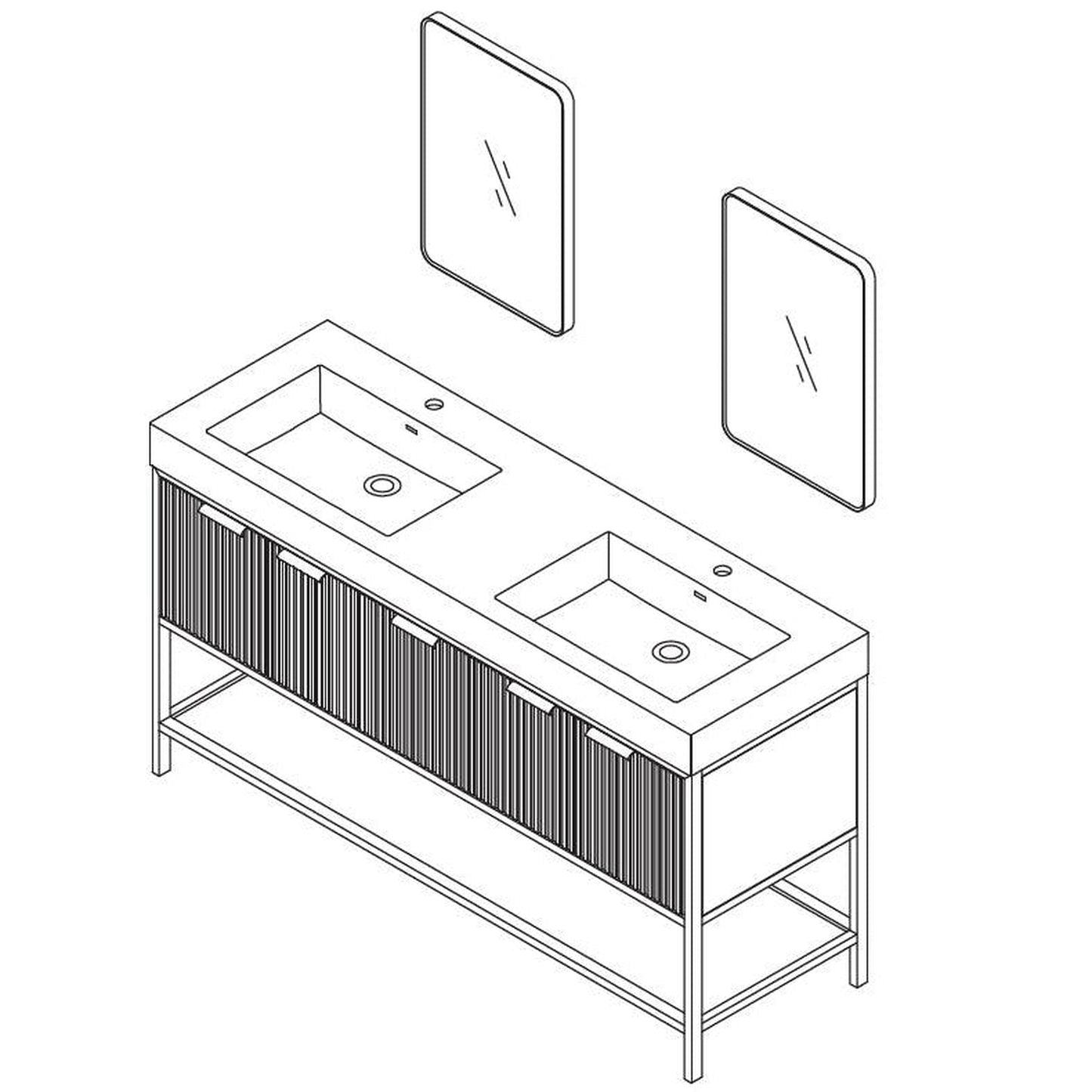 Vinnova Marcilla 60" Double Sink Bath Vanity In Almond Coffee With One-Piece Composite Stone Sink Top