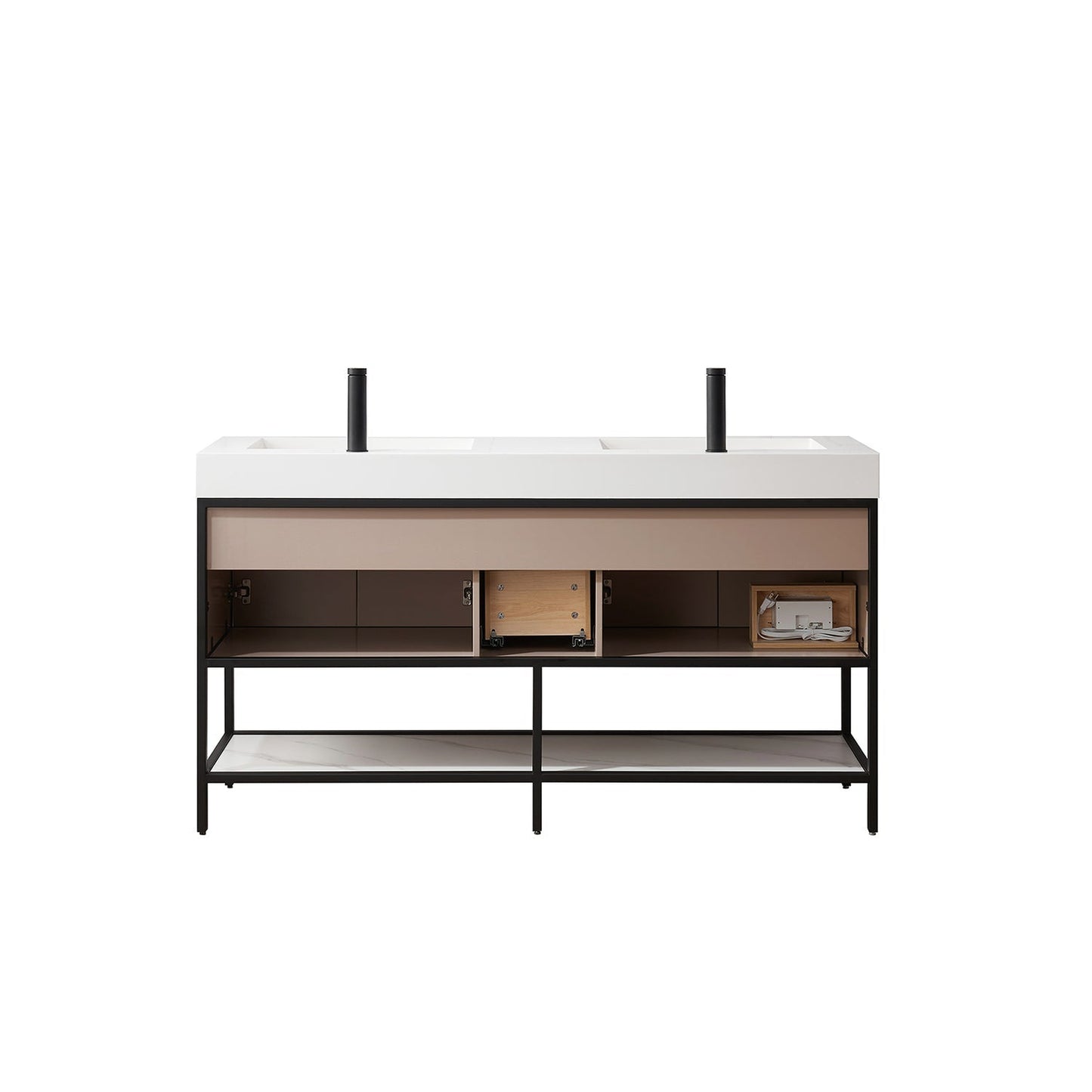 Vinnova Marcilla 60" Double Sink Bath Vanity In Almond Coffee With One-Piece Composite Stone Sink Top