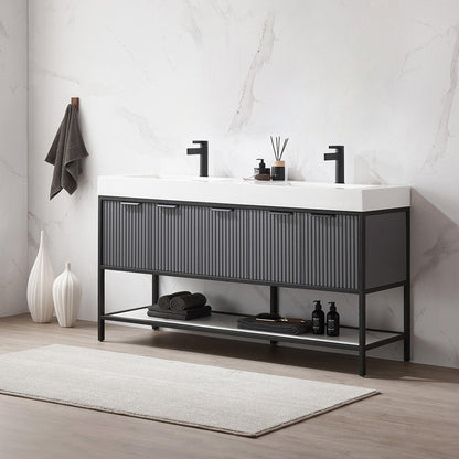 Vinnova Marcilla 60" Double Sink Bath Vanity In Grey With One-Piece Composite Stone Sink Top