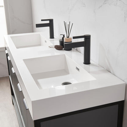 Vinnova Marcilla 60" Double Sink Bath Vanity In Grey With One-Piece Composite Stone Sink Top