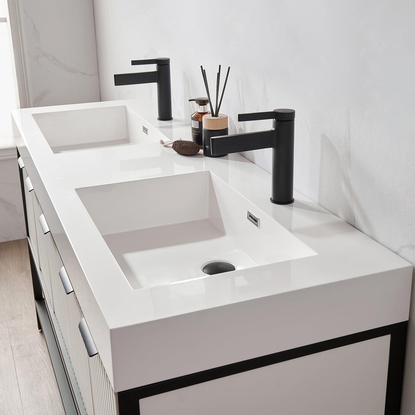 Vinnova Marcilla 60" Double Sink Bath Vanity In White With One-Piece Composite Stone Sink Top