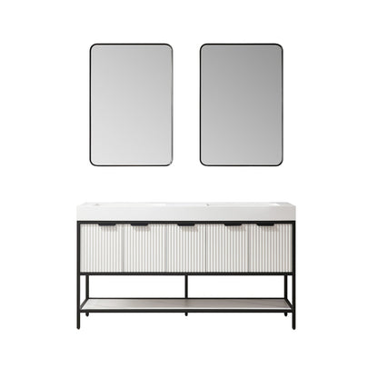 Vinnova Marcilla 60" Double Sink Bath Vanity In White With One-Piece Composite Stone Sink Top And Mirror