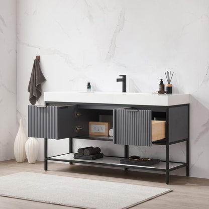 Vinnova Marcilla 60" Single Sink Bath Vanity In Grey With One-Piece Composite Stone Sink Top