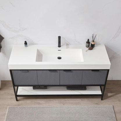 Vinnova Marcilla 60" Single Sink Bath Vanity In Grey With One-Piece Composite Stone Sink Top