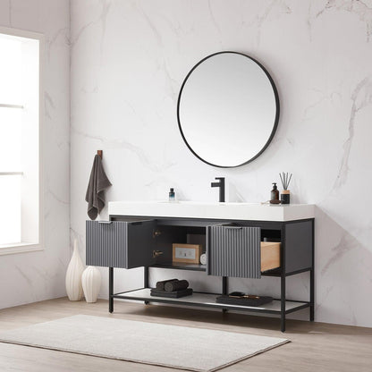 Vinnova Marcilla 60" Single Sink Bath Vanity In Grey With One-Piece Composite Stone Sink Top And Mirror