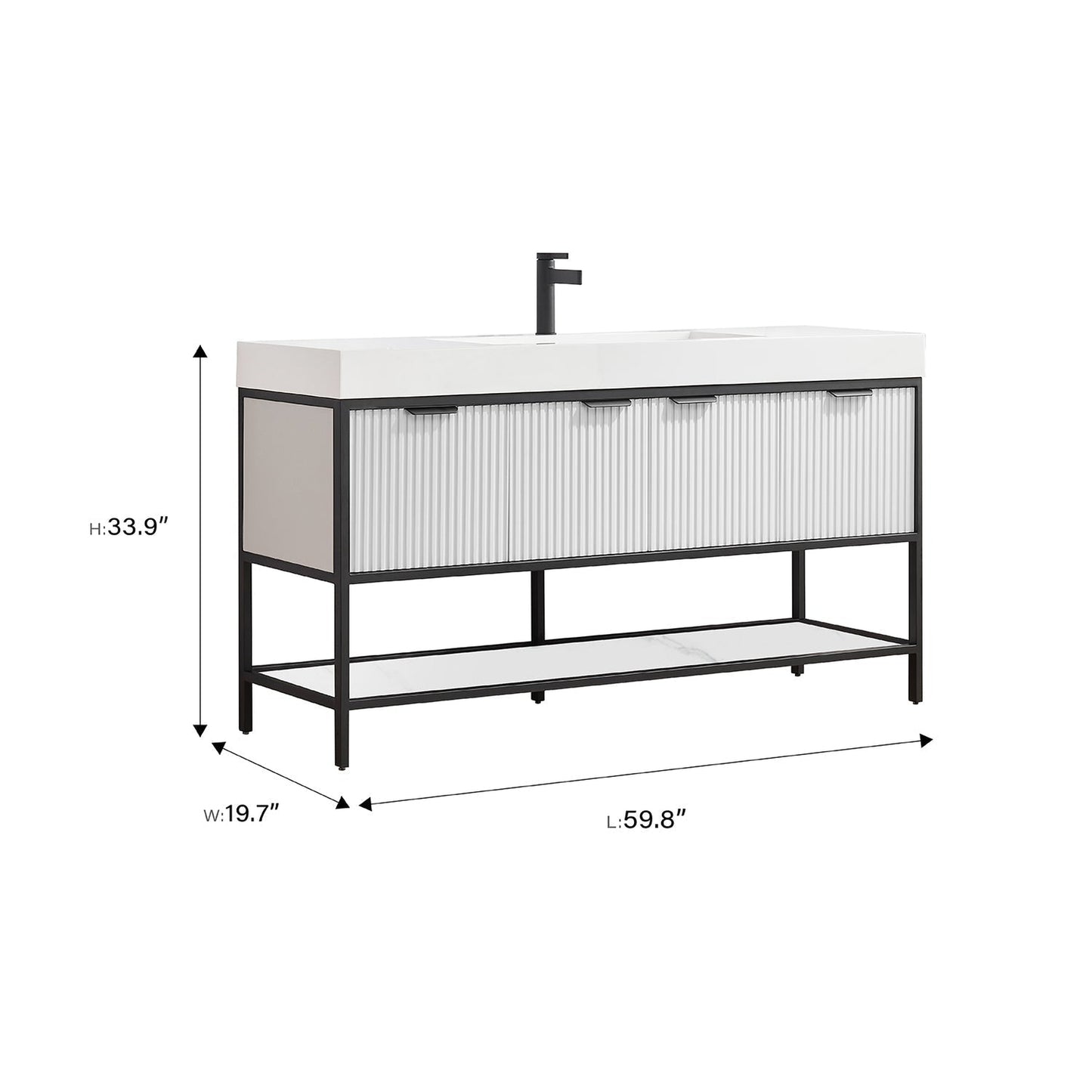 Vinnova Marcilla 60" Single Sink Bath Vanity In White With One-Piece Composite Stone Sink Top