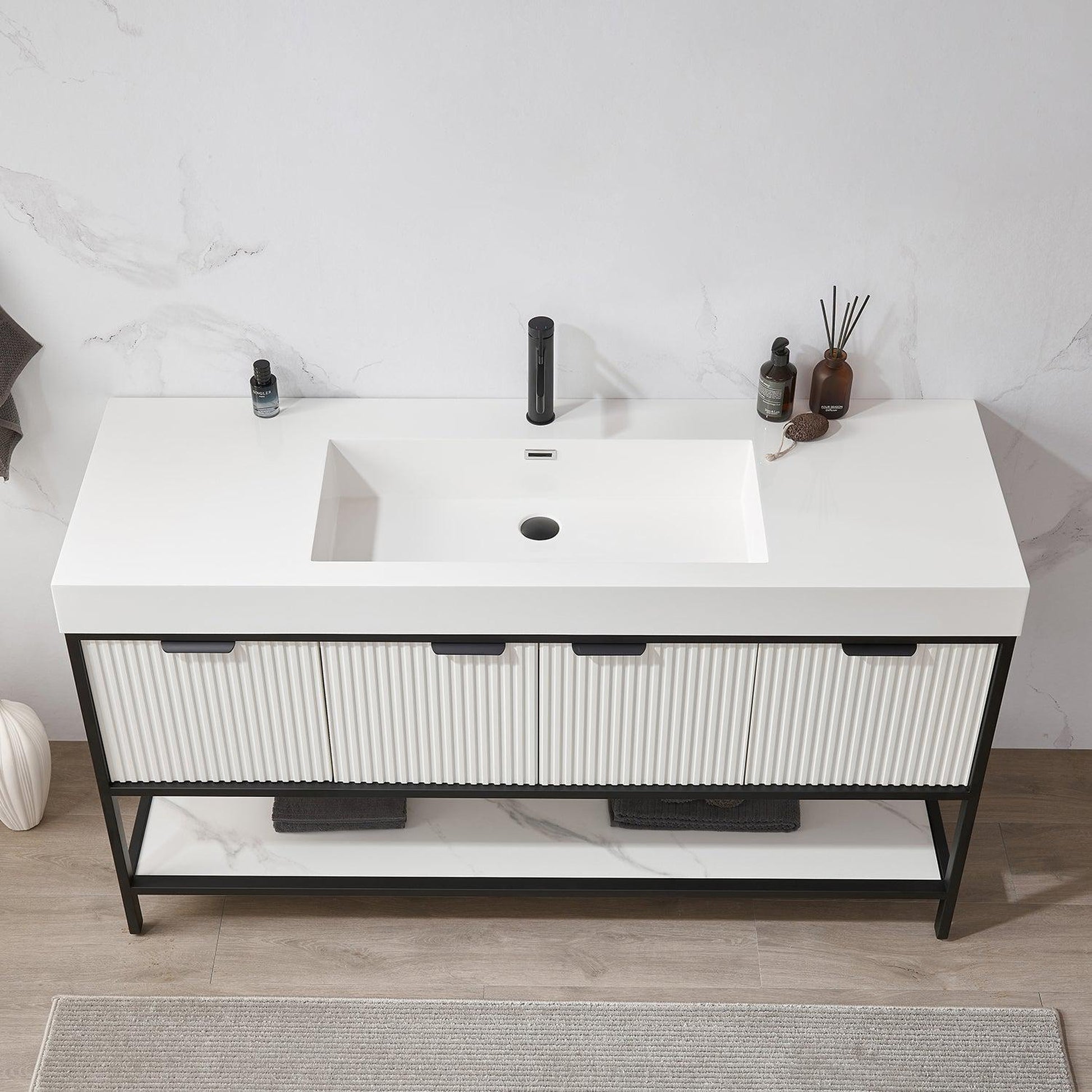 Vinnova Marcilla 60" Single Sink Bath Vanity In White With One-Piece Composite Stone Sink Top