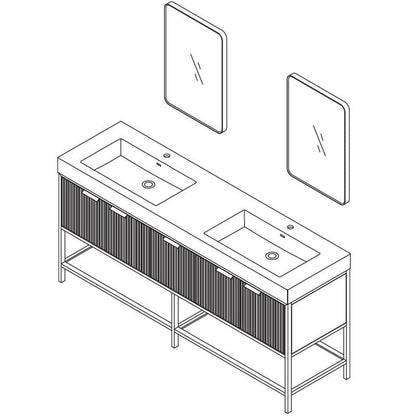 Vinnova Marcilla 72" Double Sink Bath Vanity In Almond Coffee With One-Piece Composite Stone Sink Top And Mirror