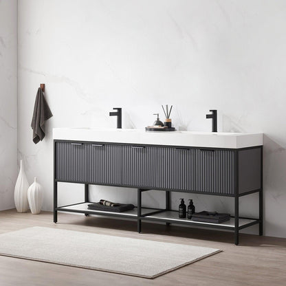 Vinnova Marcilla 72" Double Sink Bath Vanity In Grey With One-Piece Composite Stone Sink Top